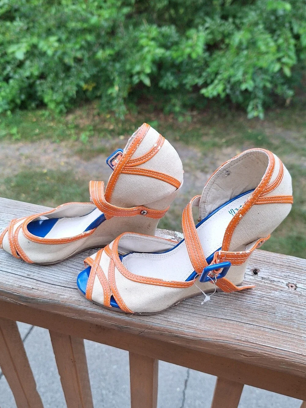Wedge Peep-Toe Sandals in Beige and Orange
